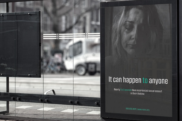 Mockup of sexual assault PSA poster as a bus stop